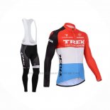 2014 Abbigliamento Ciclismo Trek Factory Racing Rosso Bianco Manica Lunga e Salopette