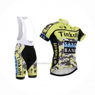 2015 Abbigliamento Ciclismo Tinkoff Saxo Bank Nero Giallo Manica Corta e Salopette