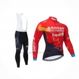 2021 Abbigliamento Ciclismo Bahrain Victorious Rosso Manica Lunga e Salopette