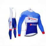2021 Abbigliamento Ciclismo Direct Energie Blu Bianco Manica Lunga e Salopette
