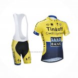 2014 Abbigliamento Ciclismo Tinkoff Saxo Bank Blu Giallo Manica Corta e Salopette