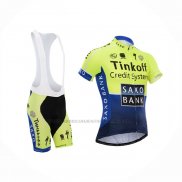 2014 Abbigliamento Ciclismo Tinkoff Saxo Bank Blu Verde Manica Corta e Salopette