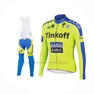 2016 Abbigliamento Ciclismo Tinkoff Saxo Bank Giallo Blu Manica Lunga e Salopette