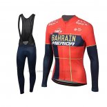 2019 Abbigliamento Ciclismo Bahrain Merida Rosso Manica Lunga e Salopette(1)