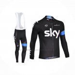 2013 Abbigliamento Ciclismo Sky Blu Nero Manica Lunga e Salopette