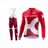 2016 Abbigliamento Ciclismo Katusha Alpecin Bianco Rosso Manica Lunga e Salopette