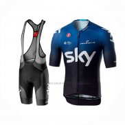 2019 Abbigliamento Ciclismo Sky Nero Blu Manica Corta e Salopette