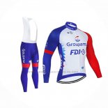 2021 Abbigliamento Ciclismo Groupama-FDJ Blu Bianco Rosso Manica Lunga e Salopette