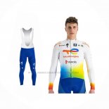 2022 Abbigliamento Ciclismo Direct Energie Bianco Giallo Blu Manica Lunga e Salopette