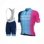 2022 Abbigliamento Ciclismo Hagens Berman Axeon Fuxia Celeste Manica Corta e Salopette